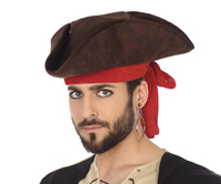 CZAPKA KAPELUSZ PIRACKI BRĄZOWY Z CZERWONĄ OPASKĄ