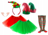 STRÓJ ELFA SKRZATA SPÓDNICZKA TUTU 30cm + OPASKA LUB CZAPKA USZY RAJSTOPY