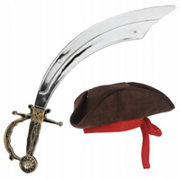 CZAPKA KAPELUSZ PIRACKI BRĄZOWY + MIECZ SZABLA STRÓJ PIRAT ZESTAW