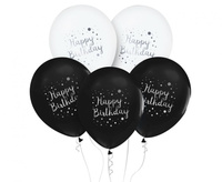BALONY CZARNE BIAŁE HAPPY BIRTHDAY URODZINY