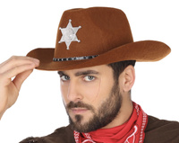 KAPELUSZ SZERYF KOWBOJ BRĄZOWY Z GWIAZDĄ DLA DOROSŁYCH
