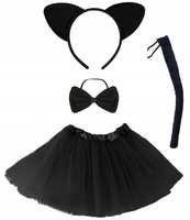 ZESTAW STRÓJ KOTEK KOT OPASKA OGON + SPÓDNICZKA TIULOWA CZARNA TUTU KOSTIUM
