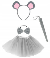 STRÓJ MYSZKA SZARA PLUSZOWA OPASKA Z USZAMI OGON MUSZKA + SPÓDNICZKA TUTU