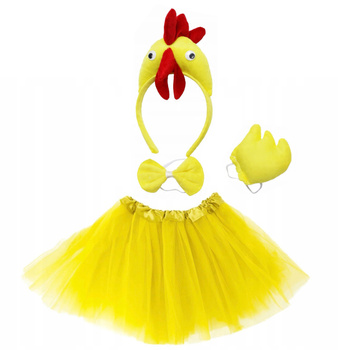 ZESTAW STRÓJ KURCZAK OPASKA MUSZKA OGONEK SPÓDNICZKA TUTU ZÓŁTA