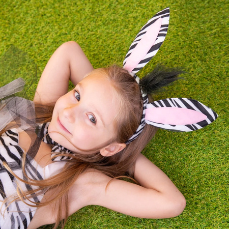 ZESTAW DO STROJU ZEBRA PLUSZOWA OPASKA Z USZAMI OGON MUSZKA