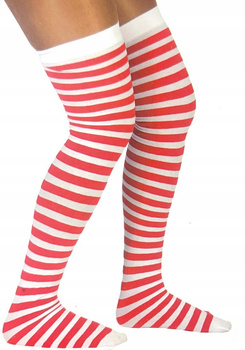 POŃCZOCHY PODKOLANÓWKI W PASKI BIAŁO CZERWONE DO STROJU ELF SKRZAT