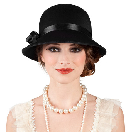 CZARNY KAPELUSZ RETRO LADY LATA 20-STE