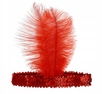 OPASKA LATA 20ste RETRO CHARLESTONE CZERWONA Z PIÓRKIEM RÓŻA