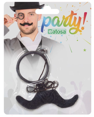 WĄSY + MONOKL OKULAR RETRO LATA 20 DO STROJU DŻENTELMEN