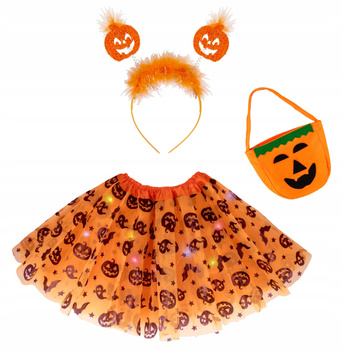 STRÓJ KOSTIUM DYNIA HALLOWEEN OPASKA + TUTU ŚWIECĄCE + TOREBKA NA CUKIERKI