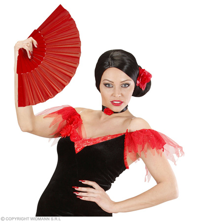 WACHLARZ CZERWONY MATERIAŁOWY DO STROJU RETRO LATA 20 FLAMENCO