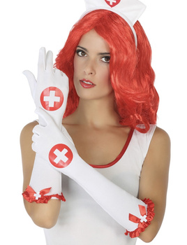 DŁUGIE RĘKAWICZKI PIELĘGNIARKI BIAŁE 42cm STRÓJ PIELĘGNIARKA