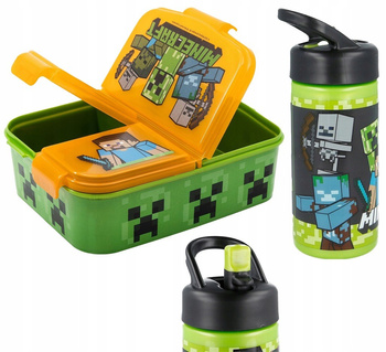 ZESTAW BIDON + ŚNIADANIÓWKA MINECRAFT Z PRZEGRODAMI STEVE ALEX CREEPER