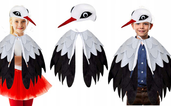 STRÓJ BOCIAN KOSTIUM PTAK CZAPKA FILCOWA + SKRZYDŁA PELERYNA