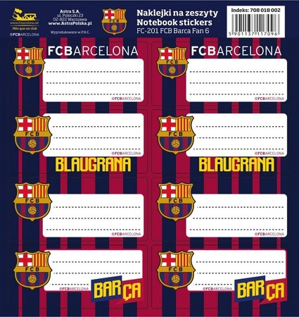 NAKLEJKI NA ZESZYT FC BARCELONA 8 szt