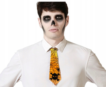 KRÓTKI KRAWAT PAJĘCZYNA POMARAŃCZOWY NA GUMCE HALLOWEEN PAJĄK UNISEX