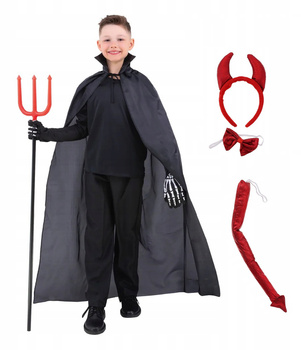 PELERYNA Z KOŁNIERZEM 140cm+ WIDŁY SKŁADANE OPASKA OGON MUSZKA STRÓJ DIABEŁ