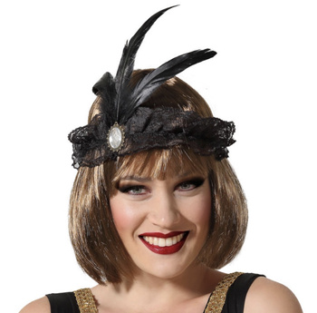 OPASKA LATA 20 Z PIÓRAMI CZARNA RETRO STRÓJ PRZEBRNIE