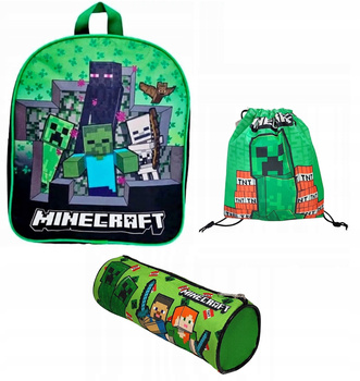 PLECAK PRZEDSZKOLNY MINECRAFT WOREK TORBA NA ŚNIADANIE PIÓRNIK TUBA ZESTAW