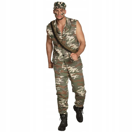 STRÓJ WOJSKOWY RAMBO ŻOŁNIERZ PAS Z NABOJAMI CZAPKA +DMUCHANY KARABIN 110cm