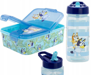 ZESTAW BIDON SQ + ŚNIADANIÓWKA BLUEY Z PRZEGRODAMI PIESEK BINGO DO SZKOŁY