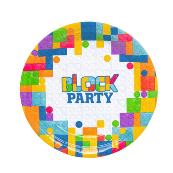 TALERZYKI PAPIEROWE URODZINY KLOCKI BLOCK PARTY 6szt