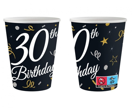 KUBECZKI PAPIEROWE 30 STE URODZINY 250ML 6SZT