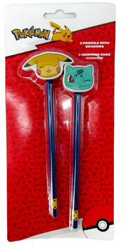 POKEMON ÓŁOWEK Z GUMKĄ x2 ZESTAW PIKACHU BULBASAUR