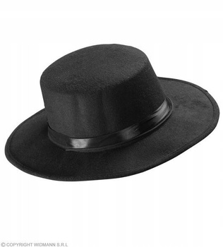 KAPELUSZ CZARNY SZEROKI RONDEL Z LAMÓWKĄ DO STROJU VENDETTA ZORRO