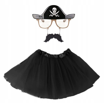 STRÓJ PIRATKA OKULARY Z WĄSEM + SPÓDNICZKA TIULOWA TUTU BRĄZOWA