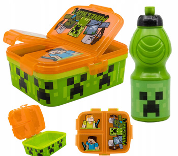ŚNIADANIÓWKA LUNCHBOX Z PRZEGRODAMI MINECRAFT + BIDON DO SZKOŁY DLA DZIECKA