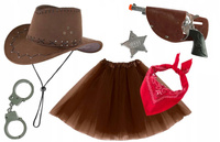 STRÓJ KOWBOJKA SZERYF DZIECIĘCY KAPELUSZ BRĄZOWY REWOLWER KABURA ODZNAKA