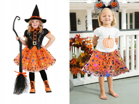 STRÓJ WIEDŹMA CZAROWNICA TUTU SPÓDNICZKA + OPASKA DYNIA HALLOWEEN PAJĄK