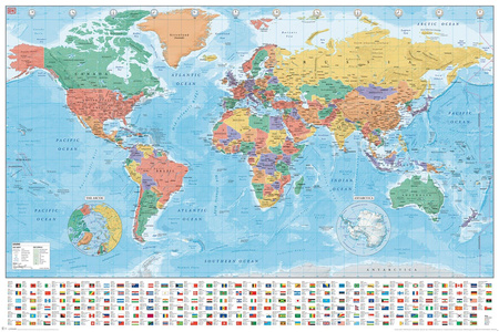 PLAKAT DUŻA MAPA ŚWIATA FLAGI 61x91,5cm