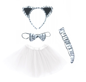 STRÓJ BIAŁY TYGRYS KOT OPASKA Z USZAMI OGON MUSZKA + SPÓDNICZKA TUTU