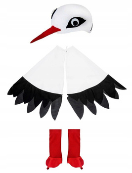 ZESTAW KOSTIUM BOCIAN CZAPKA PELERYNA NAKŁADKI NA BUTY STRÓJ NA BAL WIOSNA