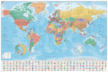 PLAKAT DUŻA MAPA ŚWIATA FLAGI 61x91,5cm