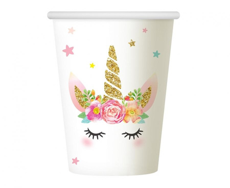 KUBECZKI URODZINOWE JEDNOROZEC 6SZT UNICORN 266ml