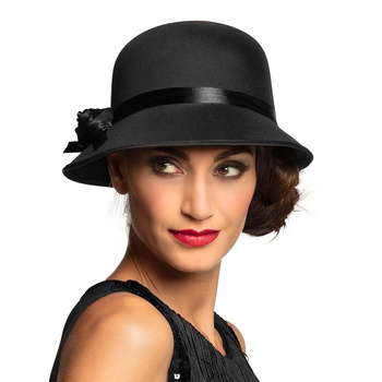 CZARNY KAPELUSZ RETRO LADY LATA 20-STE