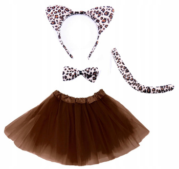 STRÓJ KOT PANTERA PLUSZOWA OPASKA Z USZAMI OGON MUSZKA + TUTU Z PODSZEWKĄ