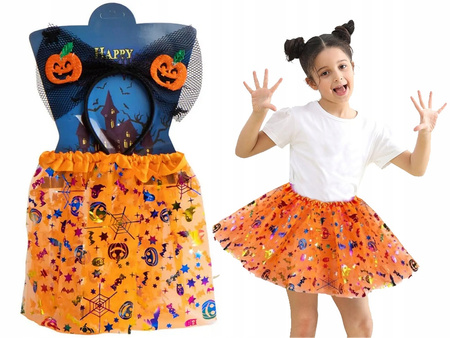 STRÓJ WIEDŹMA CZAROWNICA TUTU SPÓDNICZKA + OPASKA DYNIA HALLOWEEN PAJĄK