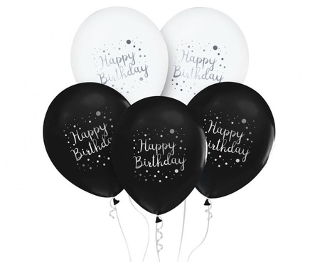 BALONY CZARNE BIAŁE HAPPY BIRTHDAY URODZINY