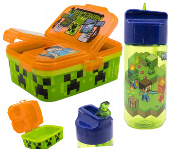 ŚNIADANIÓWKA + BIDON MINECRAFT XL ZESTAW Z PRZEGRODAMI DZIECI DO SZKOŁY