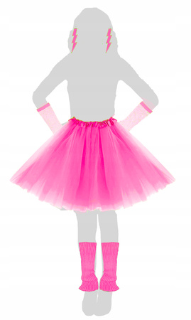STRÓJ DISCO TUTU RÓŻOWE NEON RĘKAWICZKI OCIEPLACZE KOLCZYKI LATA 80
