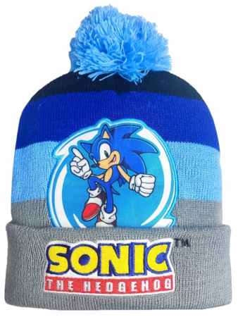 CZAPKA ZIMOWA SONIC Z POMPONEM + CIEPŁY KOMIN Z FUTERKIEM