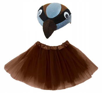 ZESTAW STRÓJ WRÓBEL CZAPKA + SPÓDNICZKA TIULOWA BRĄZOWA TUTU