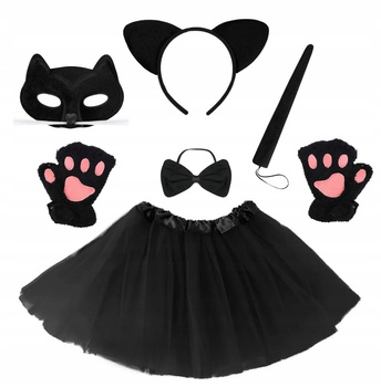 ZESTAW STRÓJ KOTEK KOT OPASKA OGON + SPÓDNICZKA TUTU MASKA KOTEK + ŁAPKI