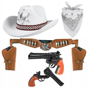 STRÓJ KOWBOJ KAPELUSZ BIAŁY DZIECIĘCY BANDAMA KABURA 2 REWOLWERY