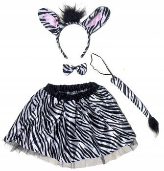 STRÓJ KOSTIUM ZEBRA ZESTAW SPÓDNICZKA TUTU OPASKA OGON
