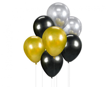 BUKIET BALONOW ZLOTY. CZARNY SREBRNY 7 SZT